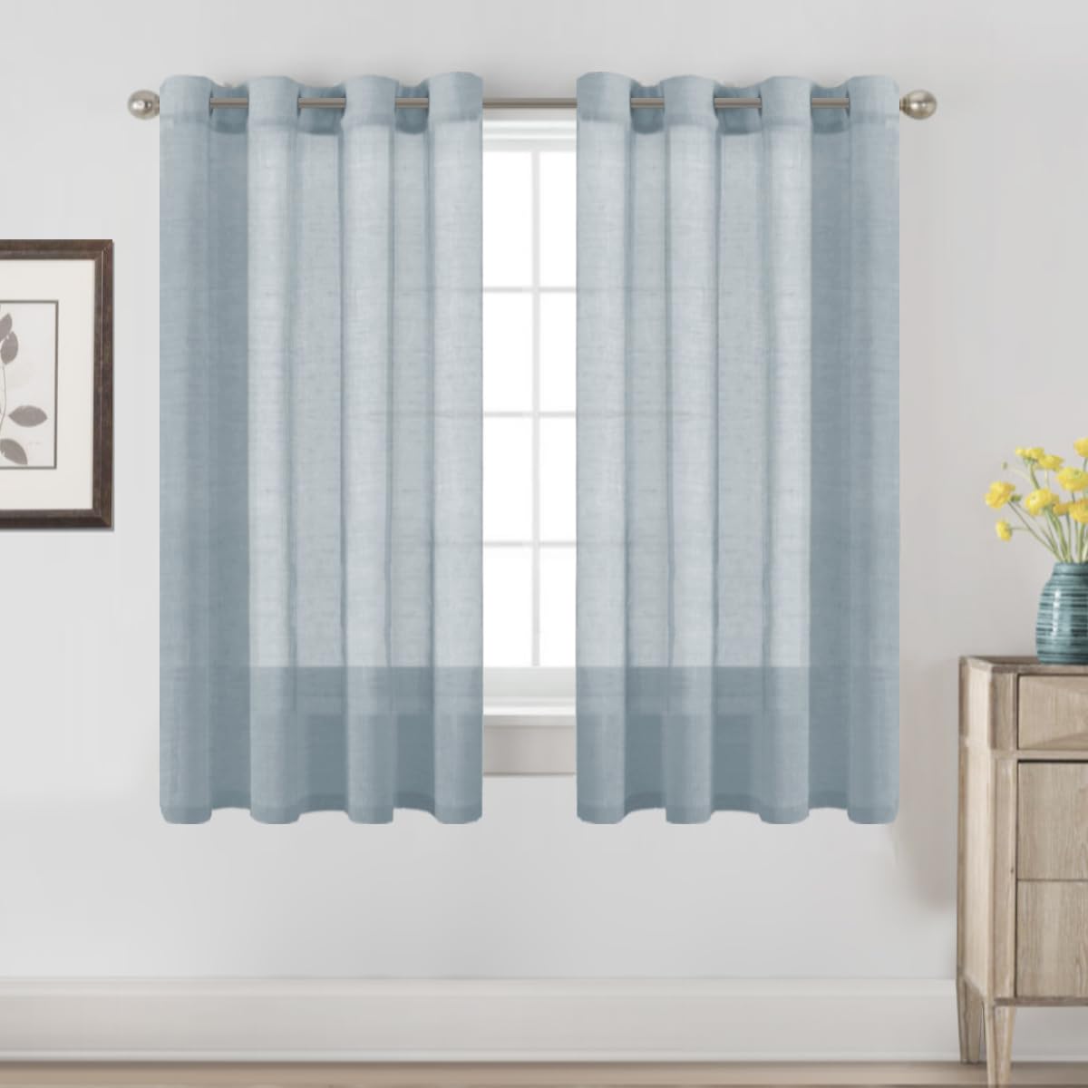 H.VERSAILTEX Linen Curtains Natural Linen Semi-Sheer Curtains 2 Panels Nickel Grommet Privacy Added Premium Soft Rich Material Drapes for Bedroom/Livingroom - 52x108 - Inch - Linen