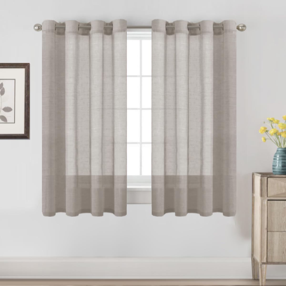H.VERSAILTEX Linen Curtains Natural Linen Semi-Sheer Curtains 2 Panels Nickel Grommet Privacy Added Premium Soft Rich Material Drapes for Bedroom/Livingroom - 52x108 - Inch - Linen