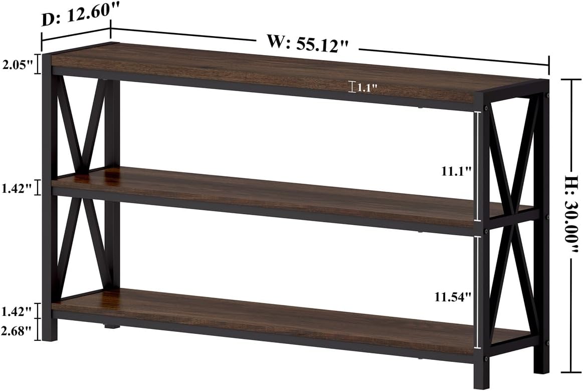 FATORRI Console Table for Entryway, Modern Entry Table with 3 Tier Shelves, Couch Tables Behind Sofa for Living Room (55 Inch, Dark Walnut)