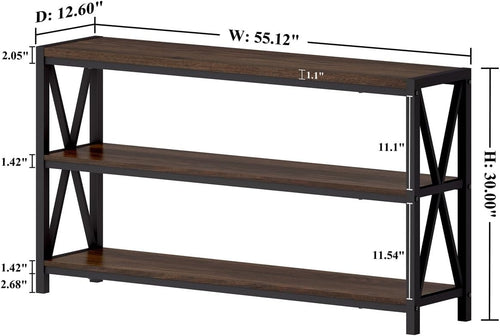 FATORRI Console Table for Entryway, Modern Entry Table with 3 Tier Shelves, Couch Tables Behind Sofa for Living Room (55 Inch, Dark Walnut)