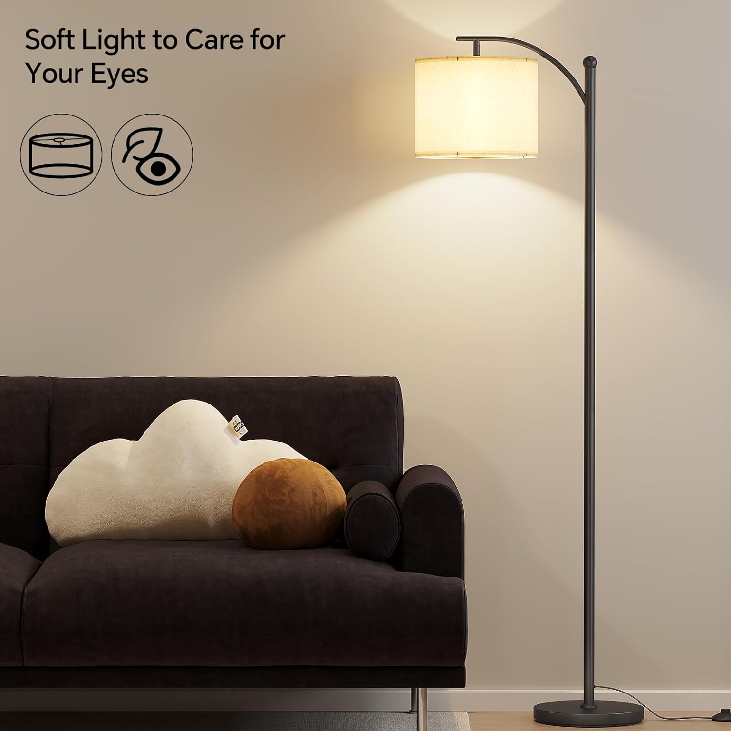 SUNMORY Arc Floor Lamp,Modern Floor Lamp with 3 Color Temperatures Bulb,Metal Standing Lamps with Adjustable Hanging Lampshade,Tall Floor Lamps for Living Room (Black)