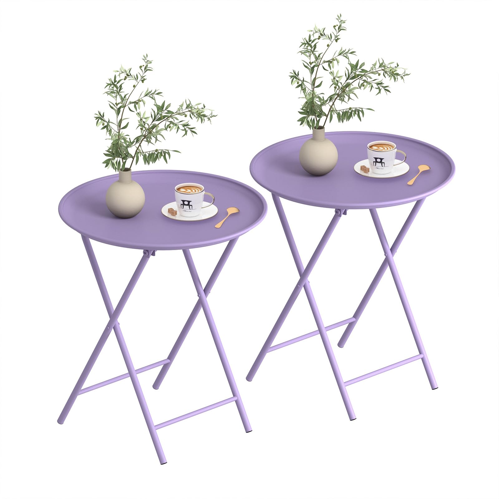 Garden 4 you Folding TV Tray Table, Metal Round Side Table, Blue Dinner Table with Metal Frame, Modern Outdoor Tray Table for Living Room, Bedroom, Patio & Small Spaces, 2 Packs