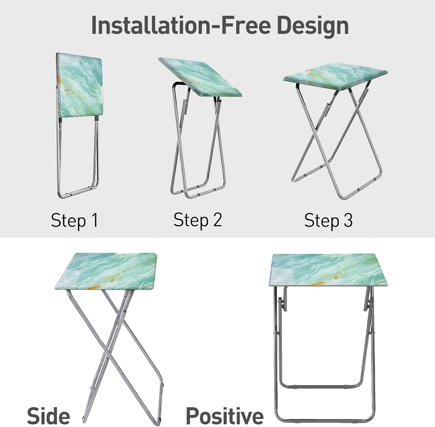 Garden 4 you Folding TV Tray Table,TV Dinner Table with Sturdy MDF Top,Eating Trays for Living Room with No Assembly Required, 2PCS (Sea Blue)