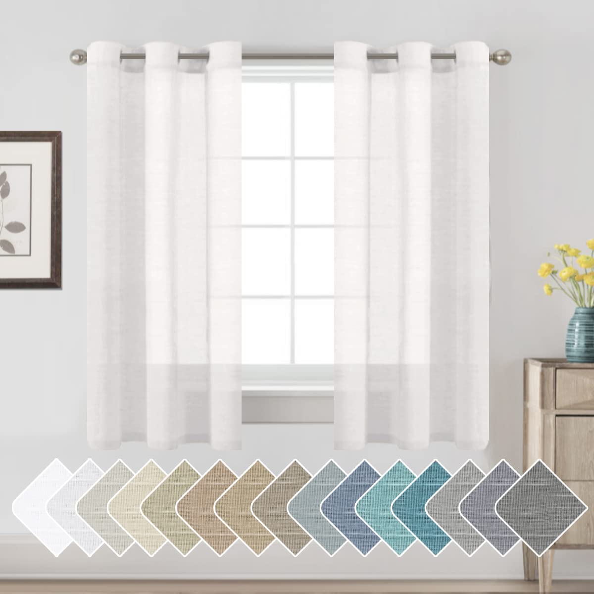 H.VERSAILTEX Linen Curtains Natural Linen Semi-Sheer Curtains 2 Panels Nickel Grommet Privacy Added Premium Soft Rich Material Drapes for Bedroom/Livingroom - 52x108 - Inch - Linen