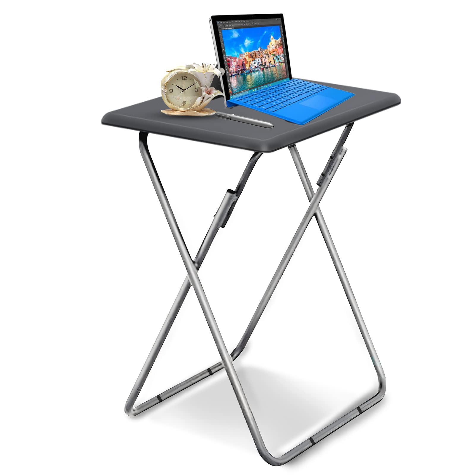 Garden 4 you Folding TV Tray Table,TV Dinner Table with Sturdy MDF Top,Eating Trays for Living Room with No Assembly Required, 2PCS (Sea Blue)
