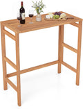HAPPYGRILL Acacia Wood Folding Bar Table Outdoor Counter Height Patio Dining Table with Slatted Tabletop, for Outside Balcony Garden and Backyard