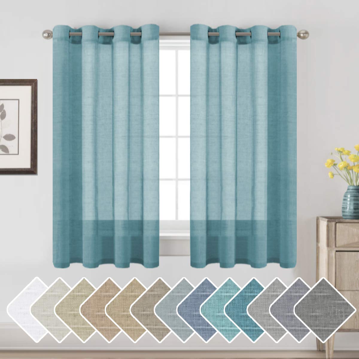 H.VERSAILTEX Linen Curtains Natural Linen Semi-Sheer Curtains 2 Panels Nickel Grommet Privacy Added Premium Soft Rich Material Drapes for Bedroom/Livingroom - 52x108 - Inch - Linen