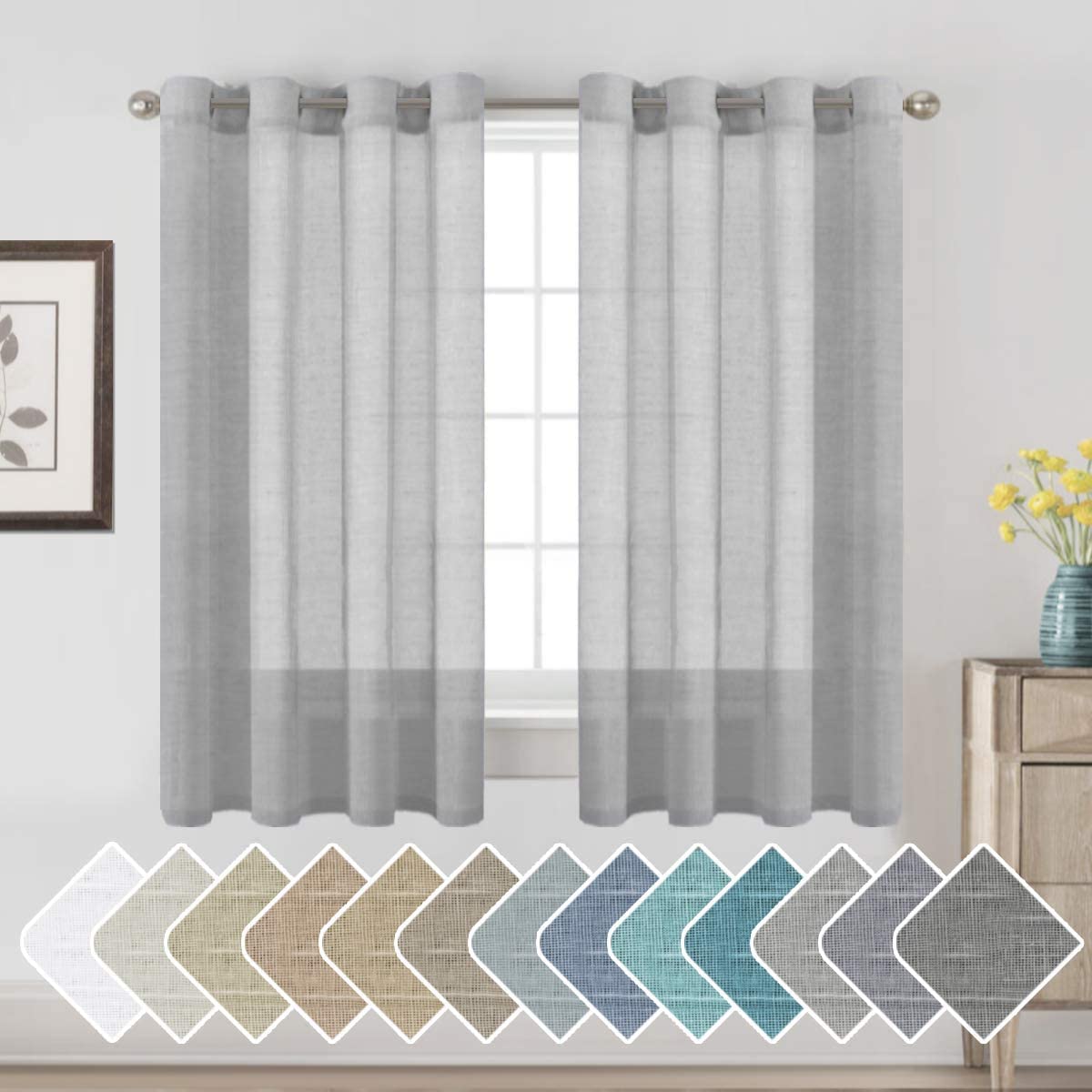 H.VERSAILTEX Linen Curtains Natural Linen Semi-Sheer Curtains 2 Panels Nickel Grommet Privacy Added Premium Soft Rich Material Drapes for Bedroom/Livingroom - 52x108 - Inch - Linen