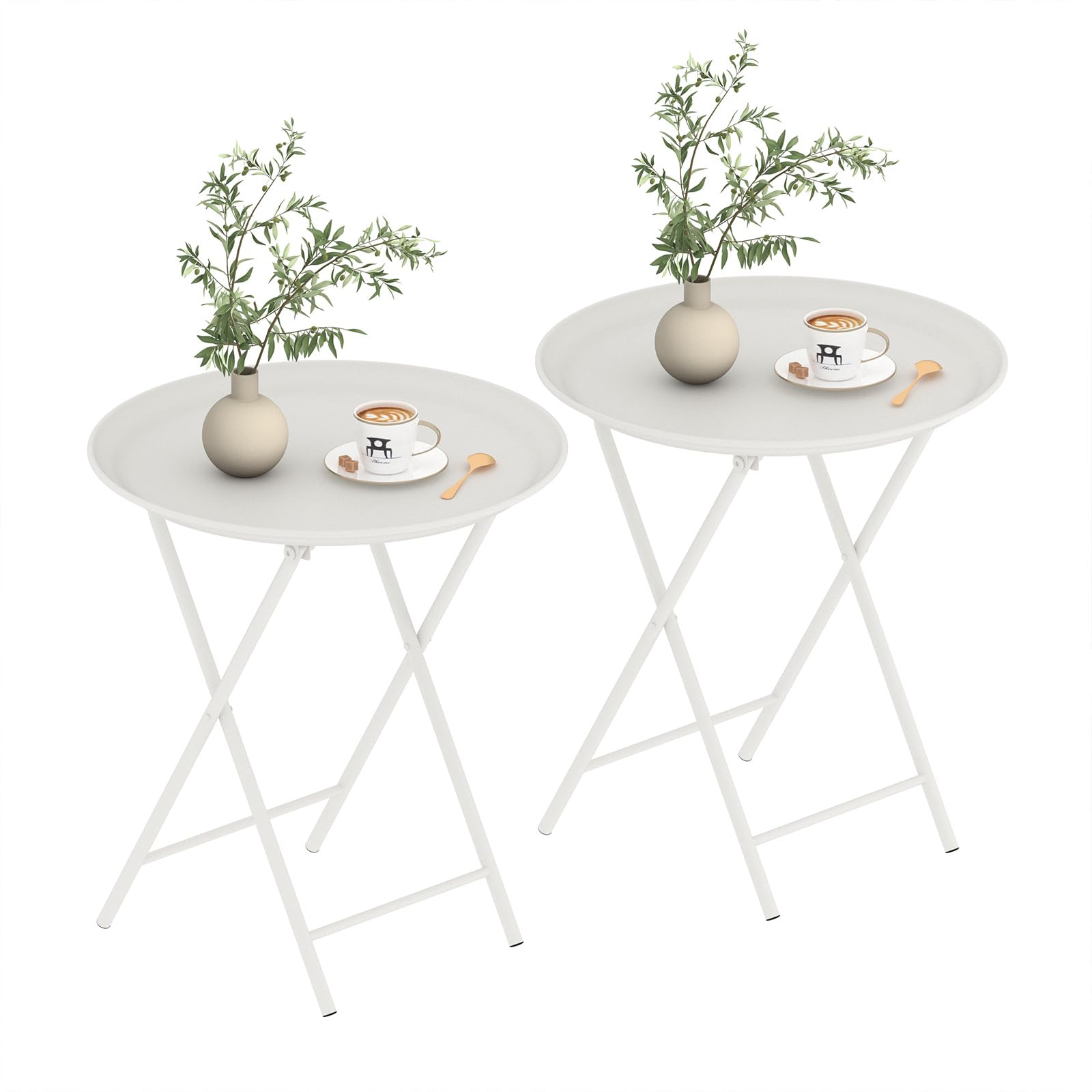 Garden 4 you Folding TV Tray Table, Metal Round Side Table, Blue Dinner Table with Metal Frame, Modern Outdoor Tray Table for Living Room, Bedroom, Patio & Small Spaces, 2 Packs