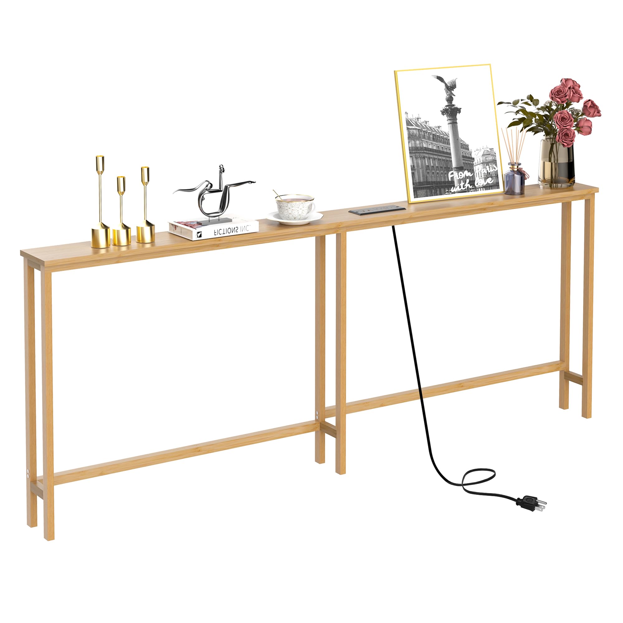 VASMIA Console Table, Entryway Table, Narrow Sofa Table, 39" Bamboo Hallway Table for Entryway, Living Room, Bedroom, Foyer, Natural