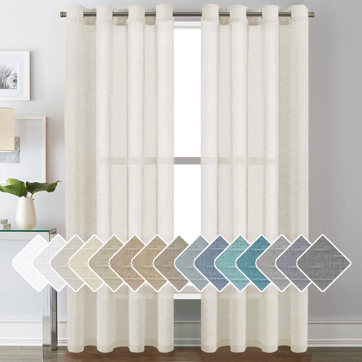 H.VERSAILTEX Linen Curtains Natural Linen Semi-Sheer Curtains 2 Panels Nickel Grommet Privacy Added Premium Soft Rich Material Drapes for Bedroom/Livingroom - 52x108 - Inch - Linen