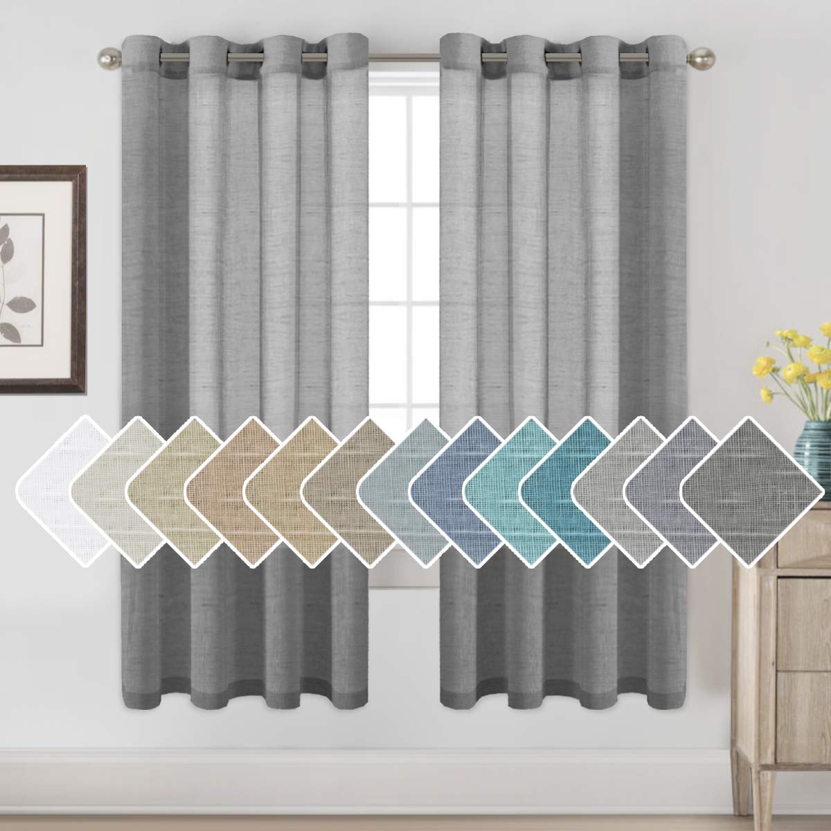 H.VERSAILTEX Linen Curtains Natural Linen Semi-Sheer Curtains 2 Panels Nickel Grommet Privacy Added Premium Soft Rich Material Drapes for Bedroom/Livingroom - 52x108 - Inch - Linen