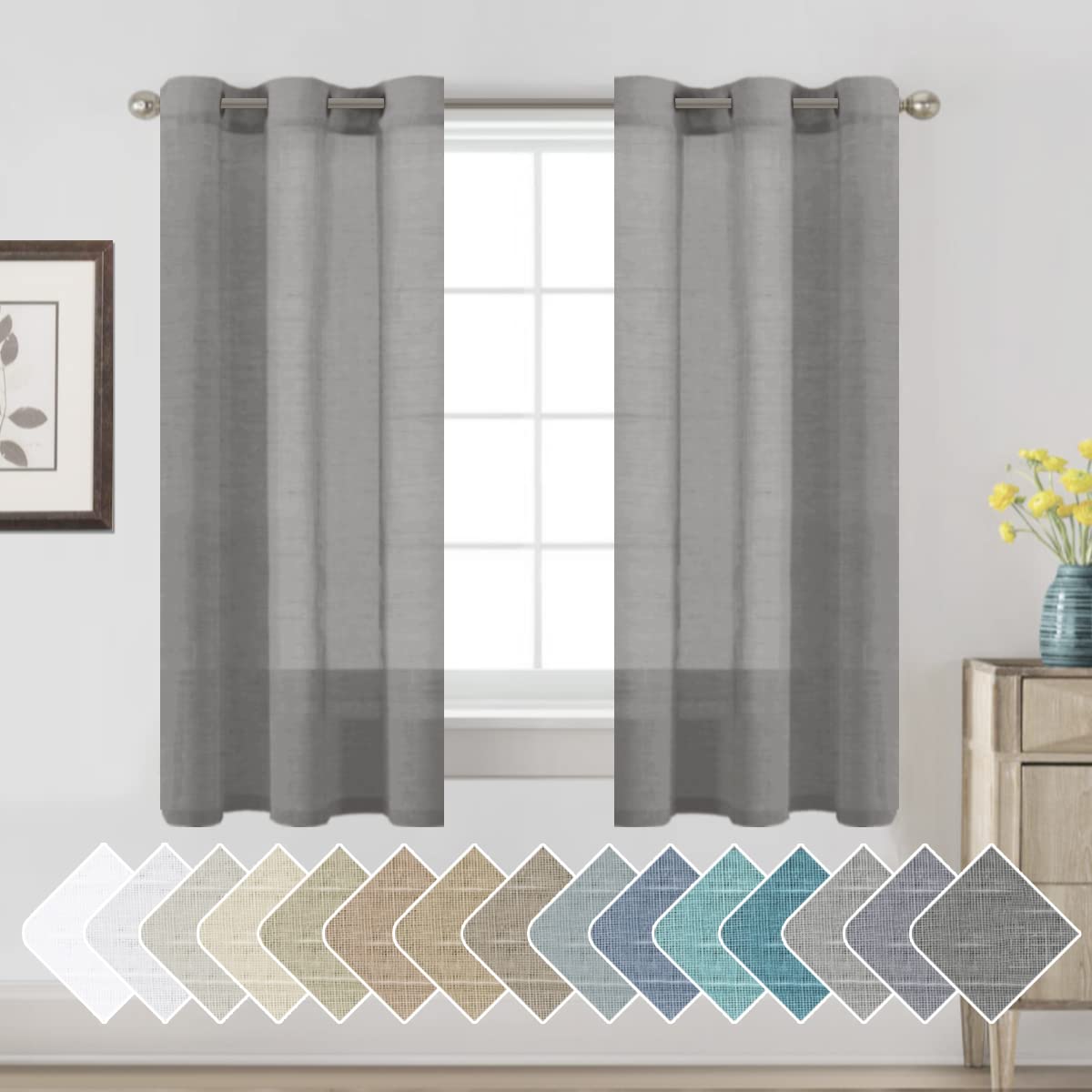 H.VERSAILTEX Linen Curtains Natural Linen Semi-Sheer Curtains 2 Panels Nickel Grommet Privacy Added Premium Soft Rich Material Drapes for Bedroom/Livingroom - 52x108 - Inch - Linen