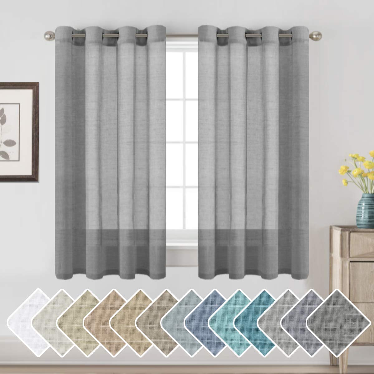 H.VERSAILTEX Linen Curtains Natural Linen Semi-Sheer Curtains 2 Panels Nickel Grommet Privacy Added Premium Soft Rich Material Drapes for Bedroom/Livingroom - 52x108 - Inch - Linen