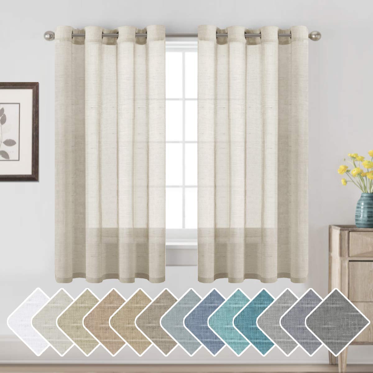 H.VERSAILTEX Linen Curtains Natural Linen Semi-Sheer Curtains 2 Panels Nickel Grommet Privacy Added Premium Soft Rich Material Drapes for Bedroom/Livingroom - 52x108 - Inch - Linen