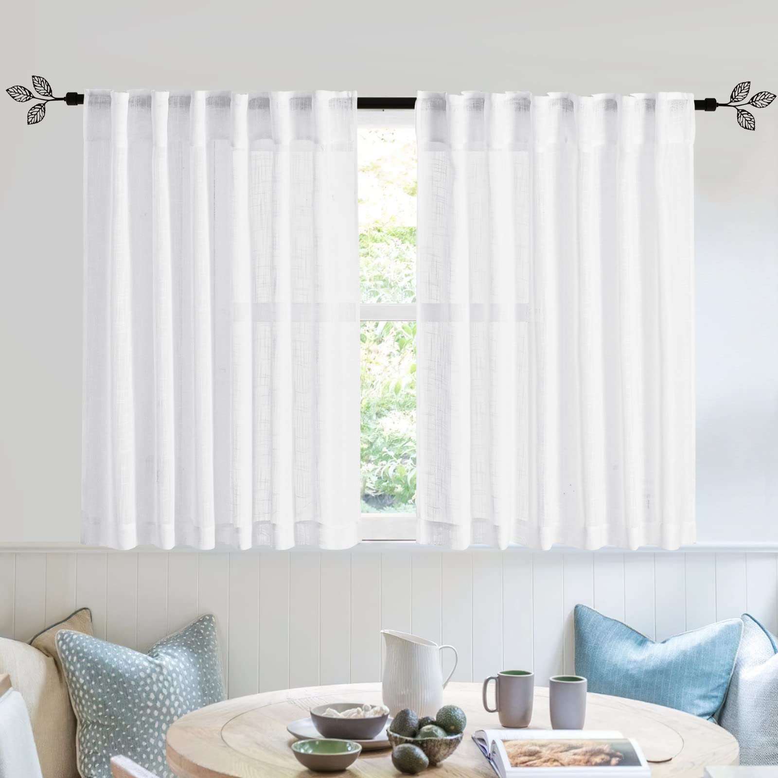 RYB HOME Semi Sheer Curtains 102 inches Long, Back Tab Light Filtration Half Privacy Window Curtains & Drapes for Bedroom Living Room, Linen, W 52 x L 102 inches, 2 Panels Set