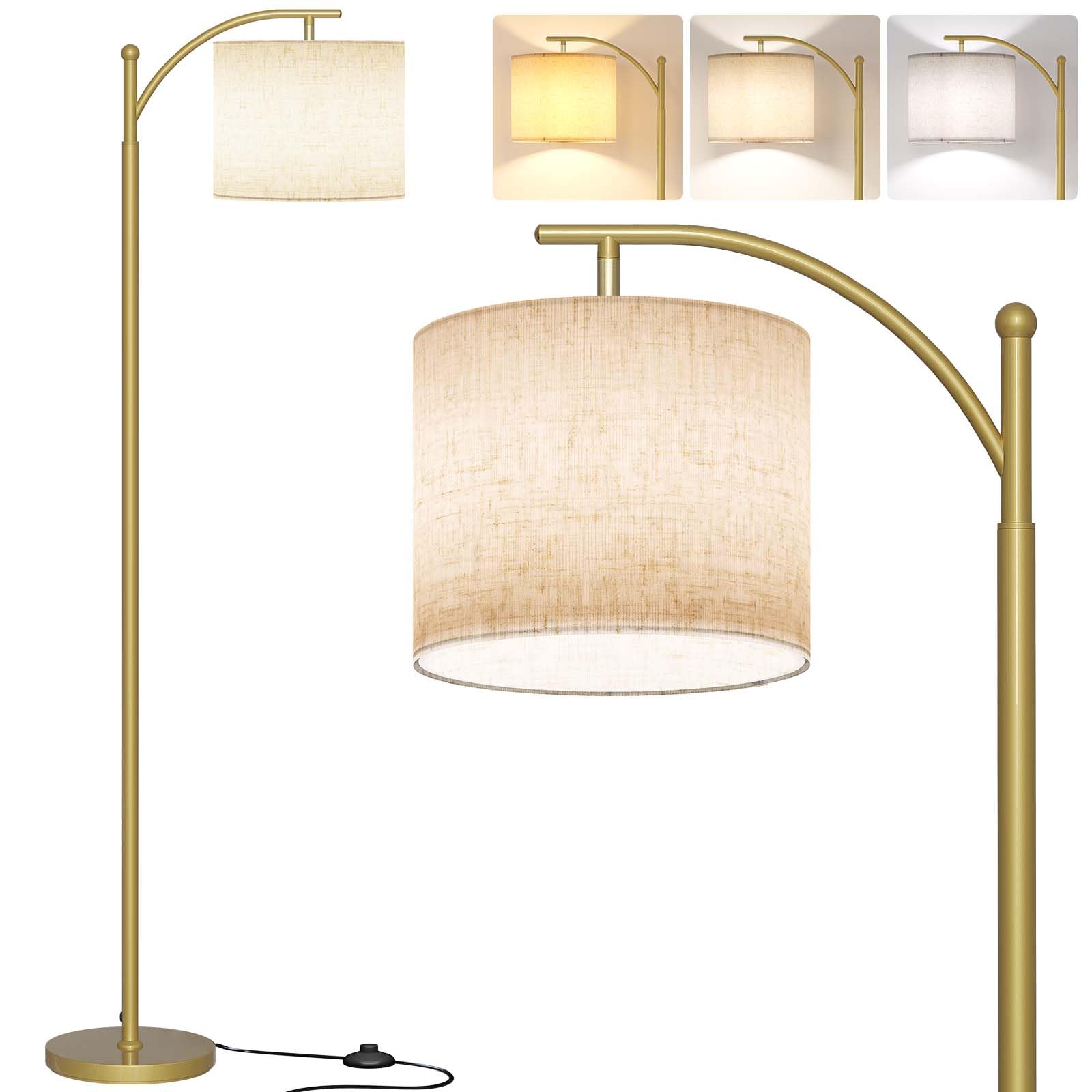 SUNMORY Arc Floor Lamp,Modern Floor Lamp with 3 Color Temperatures Bulb,Metal Standing Lamps with Adjustable Hanging Lampshade,Tall Floor Lamps for Living Room (Black)