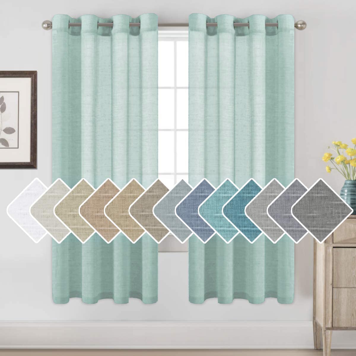 H.VERSAILTEX Linen Curtains Natural Linen Semi-Sheer Curtains 2 Panels Nickel Grommet Privacy Added Premium Soft Rich Material Drapes for Bedroom/Livingroom - 52x108 - Inch - Linen