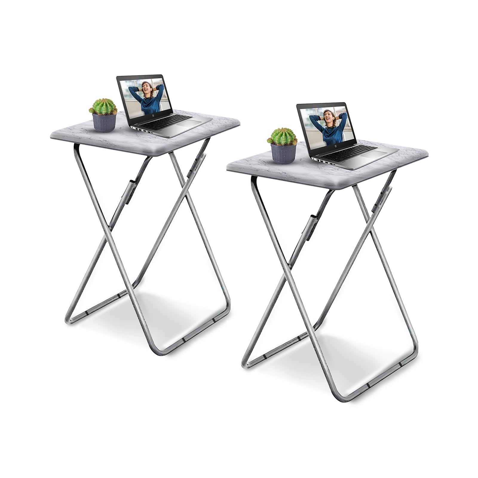 Garden 4 you Folding TV Tray Table,TV Dinner Table with Sturdy MDF Top,Eating Trays for Living Room with No Assembly Required, 2PCS (Sea Blue)