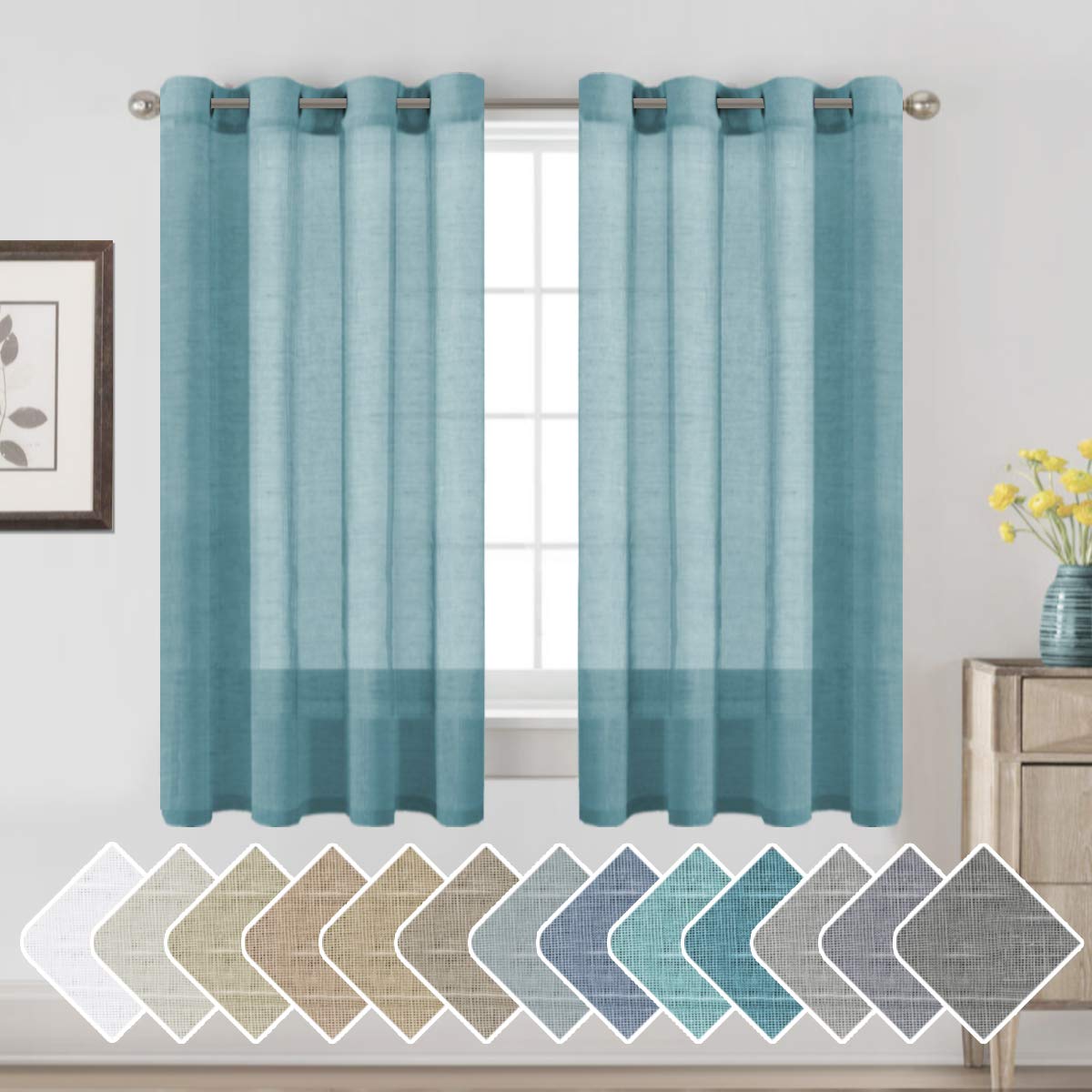 H.VERSAILTEX Linen Curtains Natural Linen Semi-Sheer Curtains 2 Panels Nickel Grommet Privacy Added Premium Soft Rich Material Drapes for Bedroom/Livingroom - 52x108 - Inch - Linen