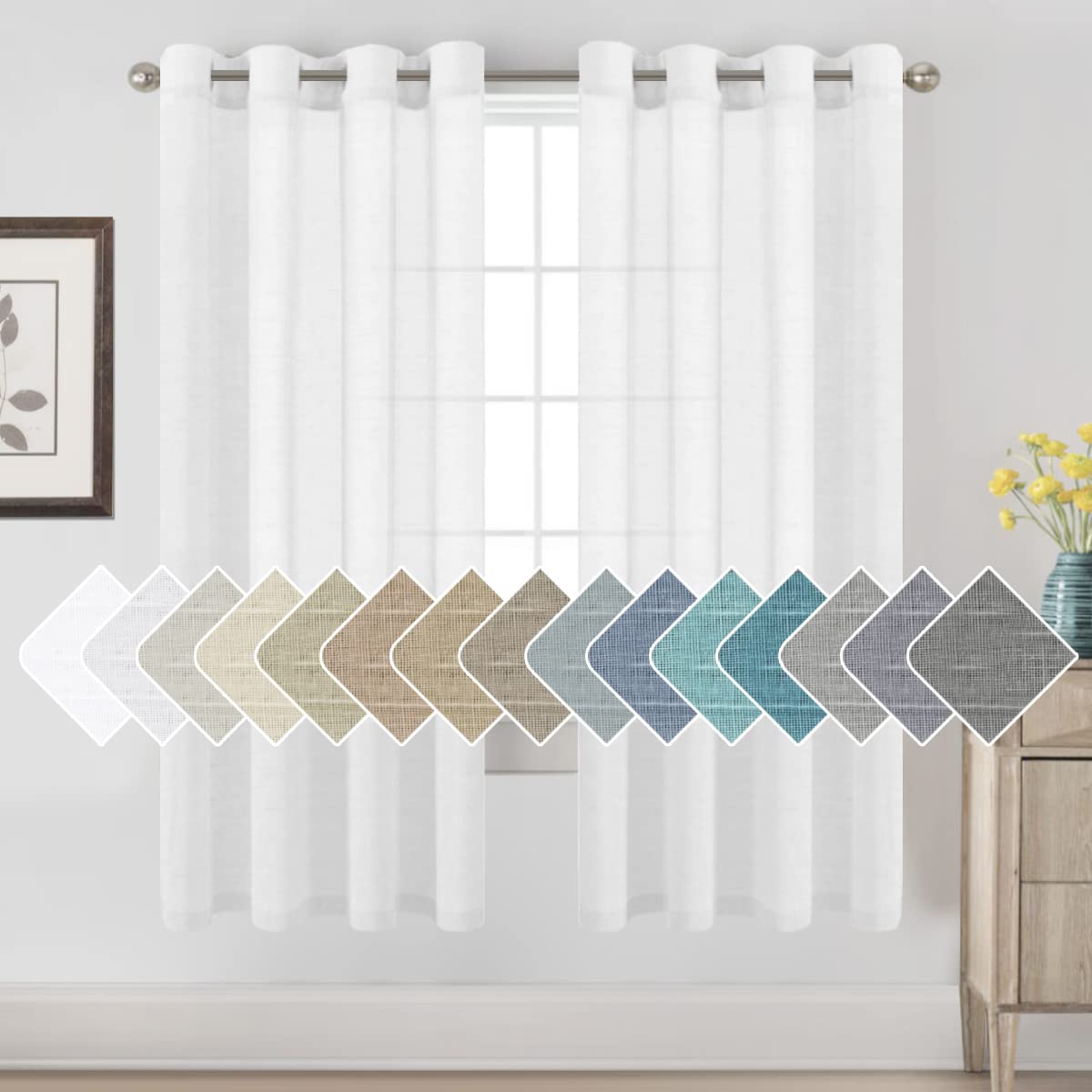 H.VERSAILTEX Linen Curtains Natural Linen Semi-Sheer Curtains 2 Panels Nickel Grommet Privacy Added Premium Soft Rich Material Drapes for Bedroom/Livingroom - 52x108 - Inch - Linen