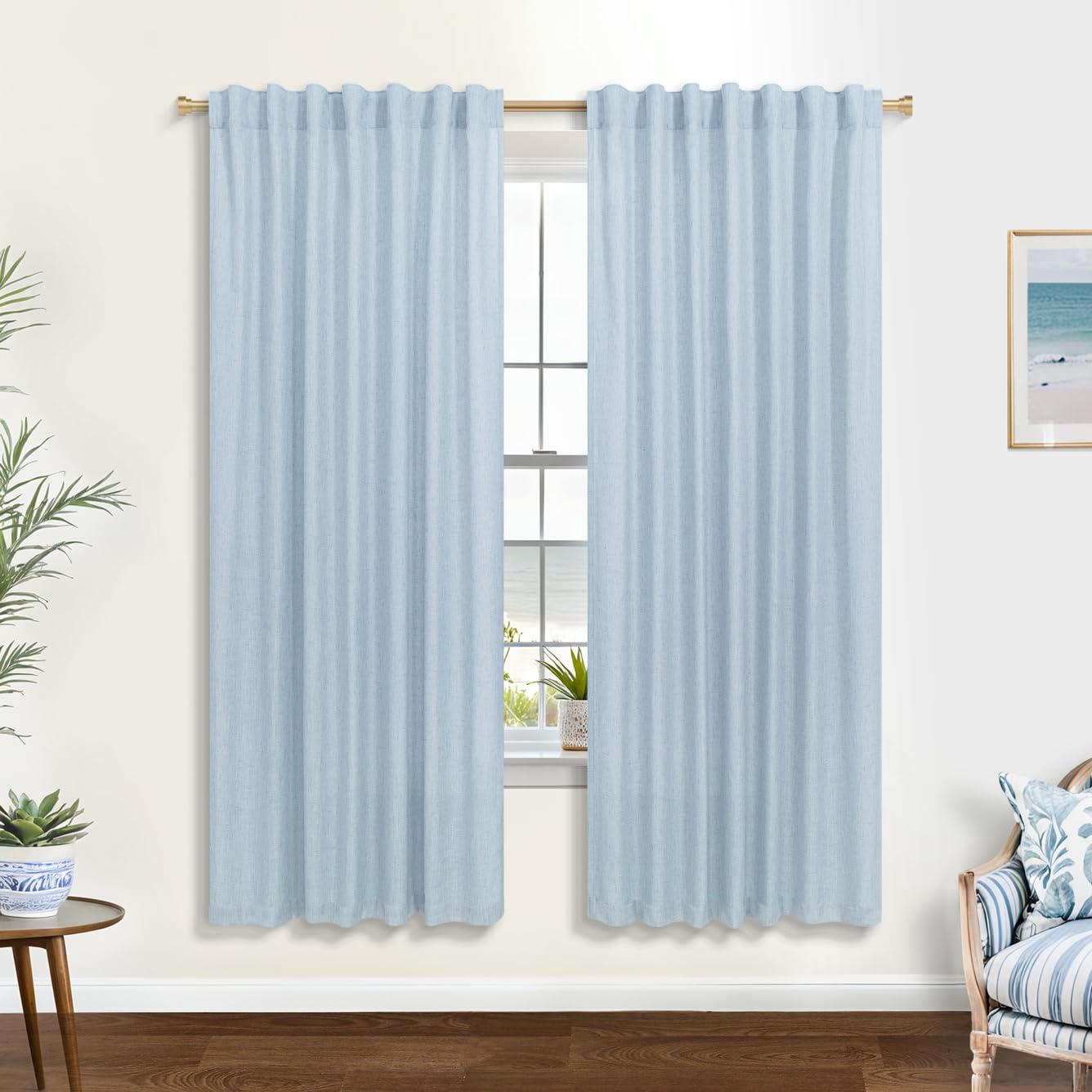 KOUFALL 92 Inch Curtains for Living Room 2 Panels Set,Light Filtering Farmhouse Boho Linen Semi Sheer Curtain Drapes 92 Inches Long for Bedroom,Cream Ivory