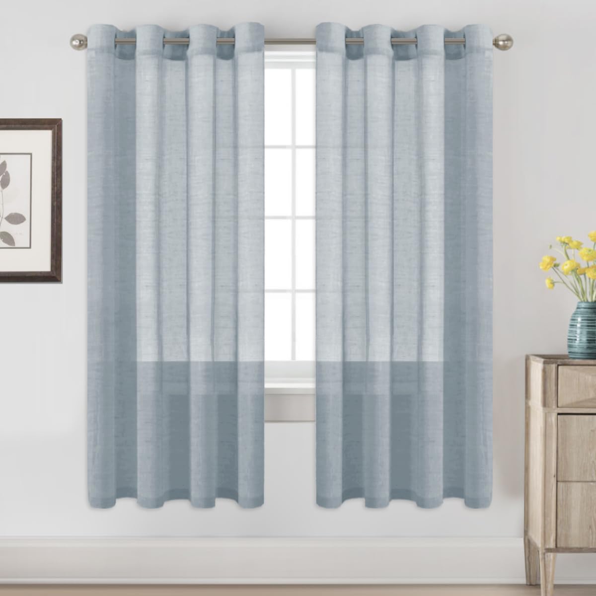 H.VERSAILTEX Linen Curtains Natural Linen Semi-Sheer Curtains 2 Panels Nickel Grommet Privacy Added Premium Soft Rich Material Drapes for Bedroom/Livingroom - 52x108 - Inch - Linen
