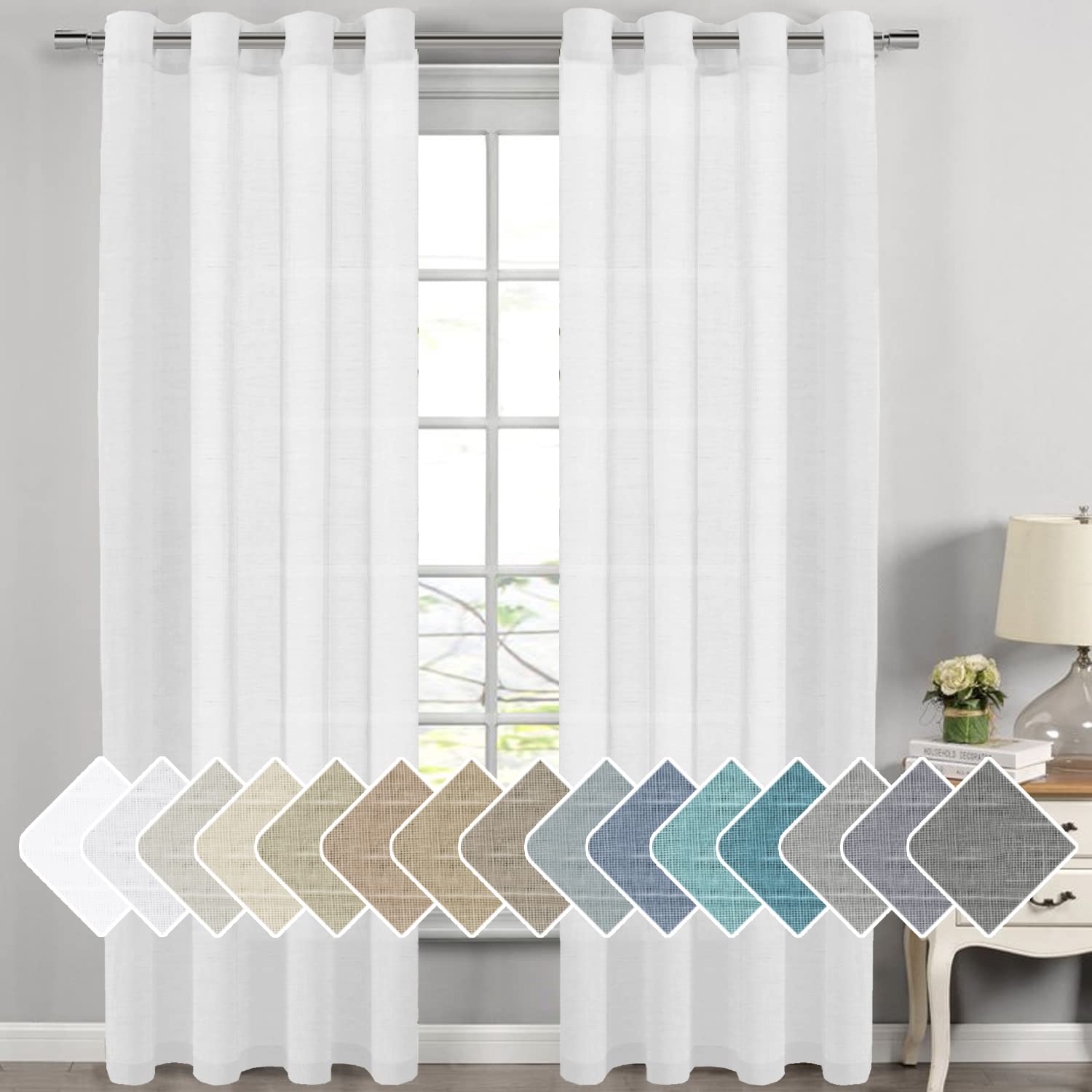 H.VERSAILTEX Linen Curtains Natural Linen Semi-Sheer Curtains 2 Panels Nickel Grommet Privacy Added Premium Soft Rich Material Drapes for Bedroom/Livingroom - 52x108 - Inch - Linen
