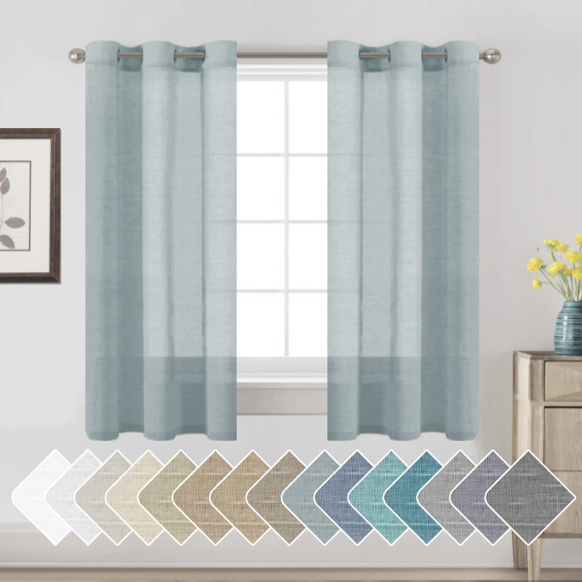 H.VERSAILTEX Linen Curtains Natural Linen Semi-Sheer Curtains 2 Panels Nickel Grommet Privacy Added Premium Soft Rich Material Drapes for Bedroom/Livingroom - 52x108 - Inch - Linen