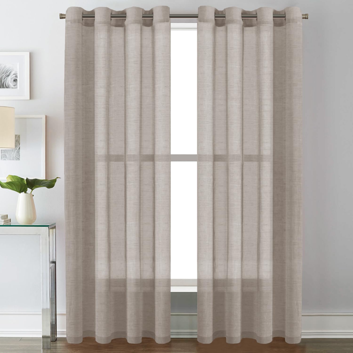 H.VERSAILTEX Linen Curtains Natural Linen Semi-Sheer Curtains 2 Panels Nickel Grommet Privacy Added Premium Soft Rich Material Drapes for Bedroom/Livingroom - 52x108 - Inch - Linen