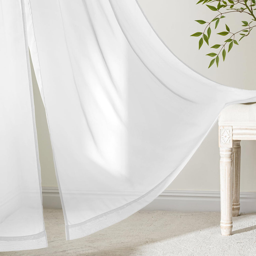 MIULEE White Sheer Curtains 105 Inches Long, 4 Panels Set, Light Filtering Voile Rod Pocket Drapes, Airy Soft Fabric Window Treatments for Living Room and Bedroom, 42 x 105 Inches