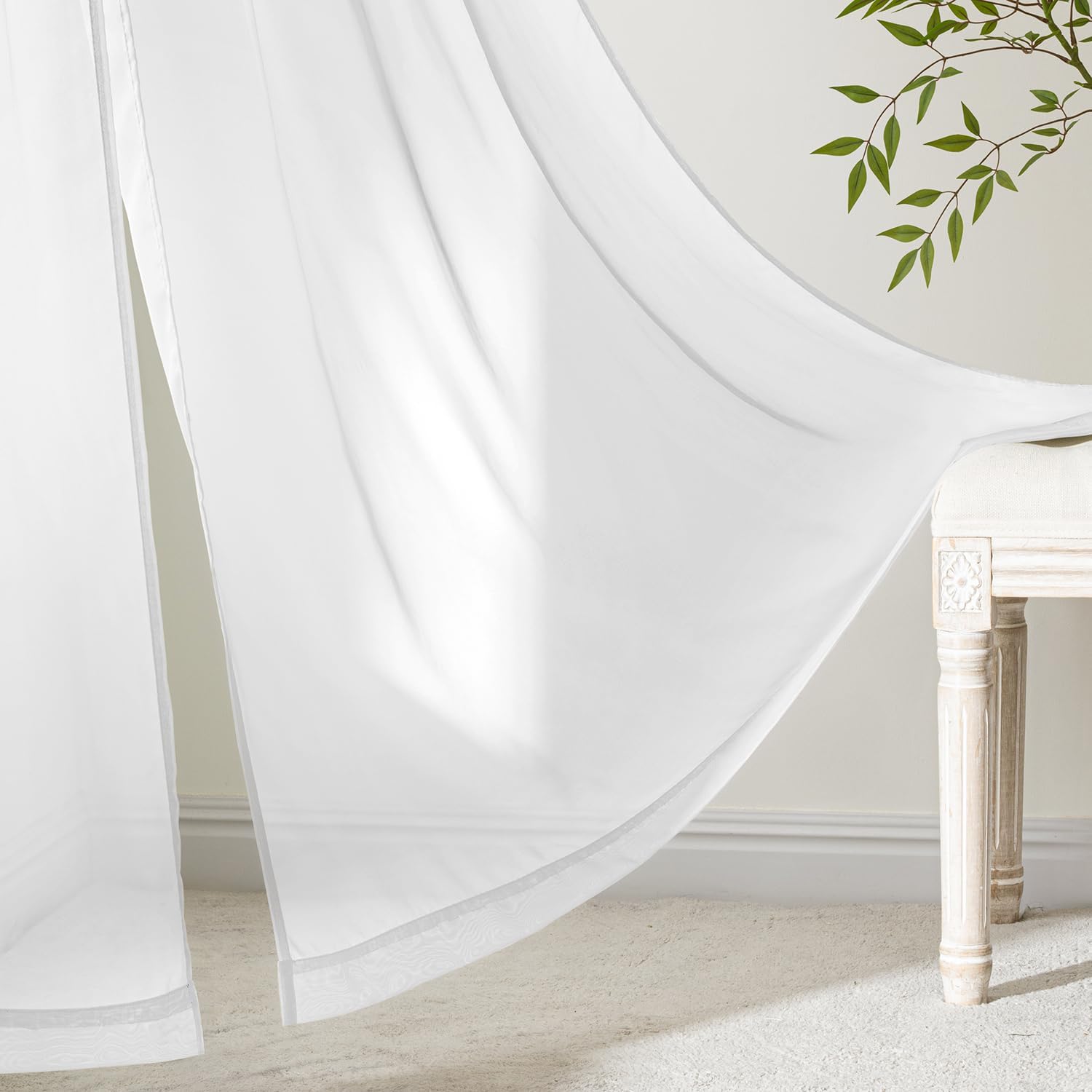 MIULEE White Sheer Curtains 105 Inches Long, 4 Panels Set, Light Filtering Voile Rod Pocket Drapes, Airy Soft Fabric Window Treatments for Living Room and Bedroom, 42 x 105 Inches