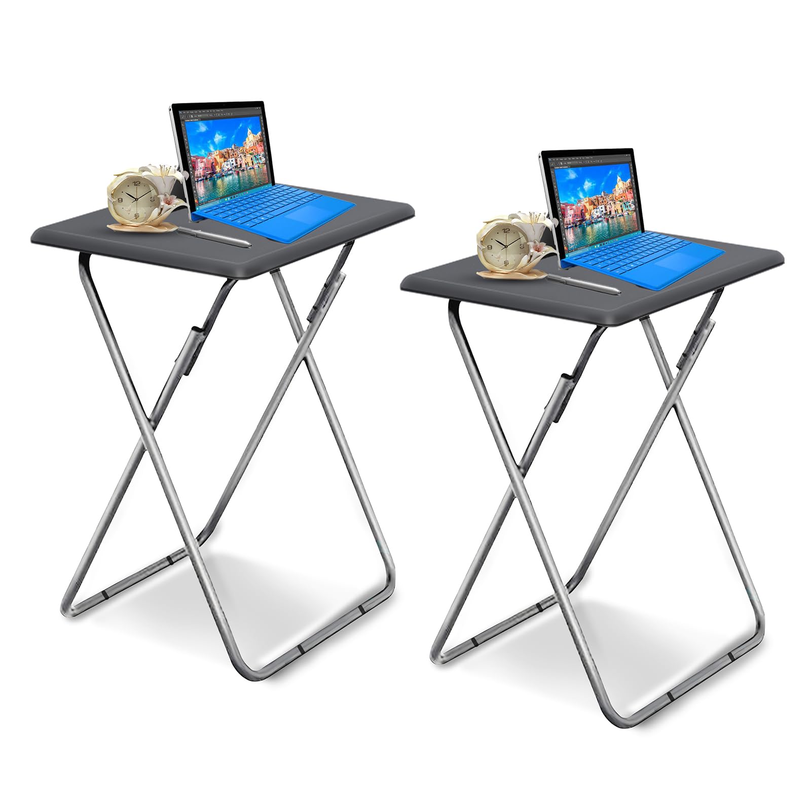 Garden 4 you Folding TV Tray Table,TV Dinner Table with Sturdy MDF Top,Eating Trays for Living Room with No Assembly Required, 2PCS (Sea Blue)