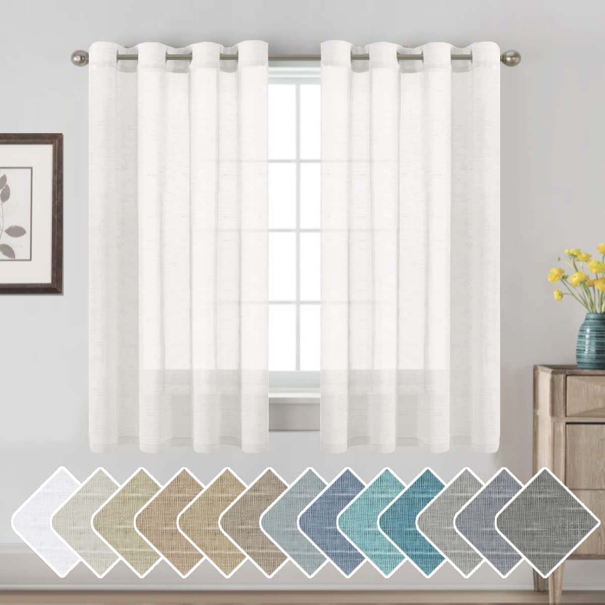 H.VERSAILTEX Linen Curtains Natural Linen Semi-Sheer Curtains 2 Panels Nickel Grommet Privacy Added Premium Soft Rich Material Drapes for Bedroom/Livingroom - 52x108 - Inch - Linen