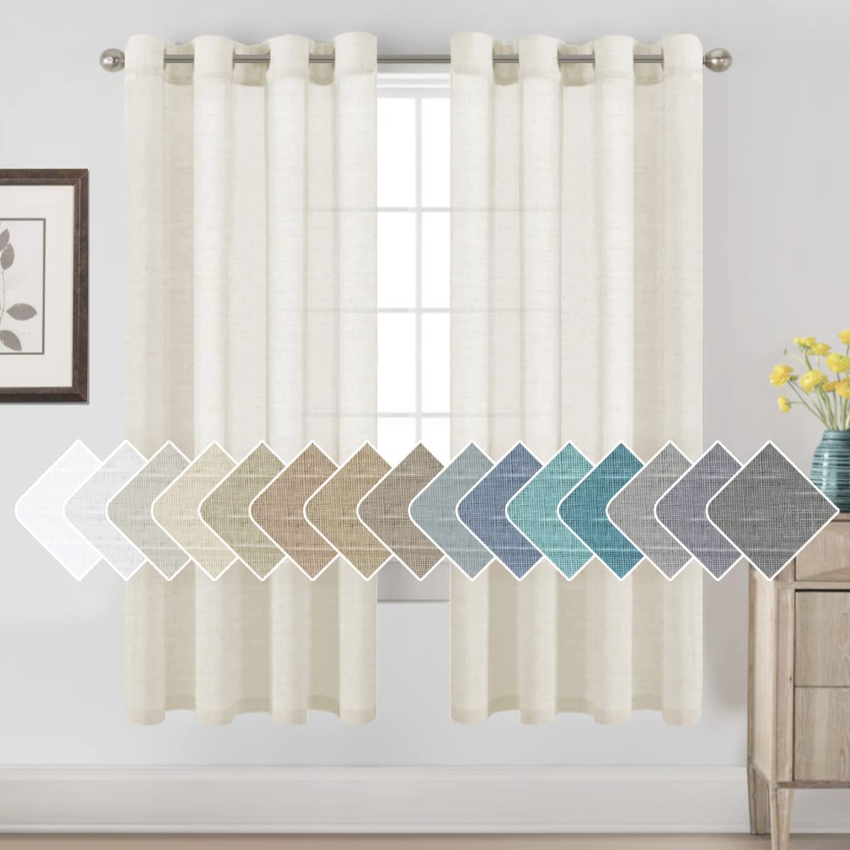 H.VERSAILTEX Linen Curtains Natural Linen Semi-Sheer Curtains 2 Panels Nickel Grommet Privacy Added Premium Soft Rich Material Drapes for Bedroom/Livingroom - 52x108 - Inch - Linen