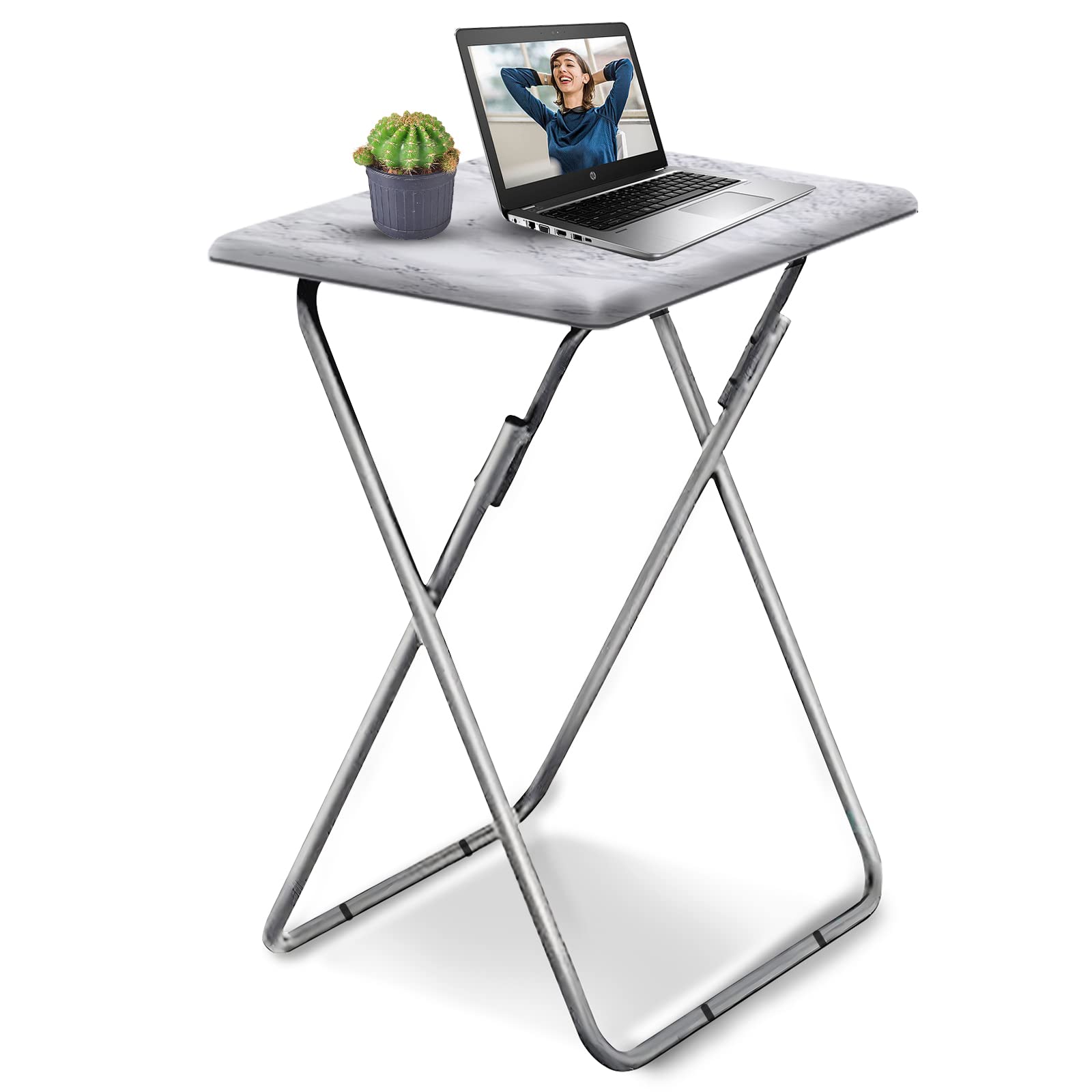 Garden 4 you Folding TV Tray Table,TV Dinner Table with Sturdy MDF Top,Eating Trays for Living Room with No Assembly Required, 2PCS (Sea Blue)