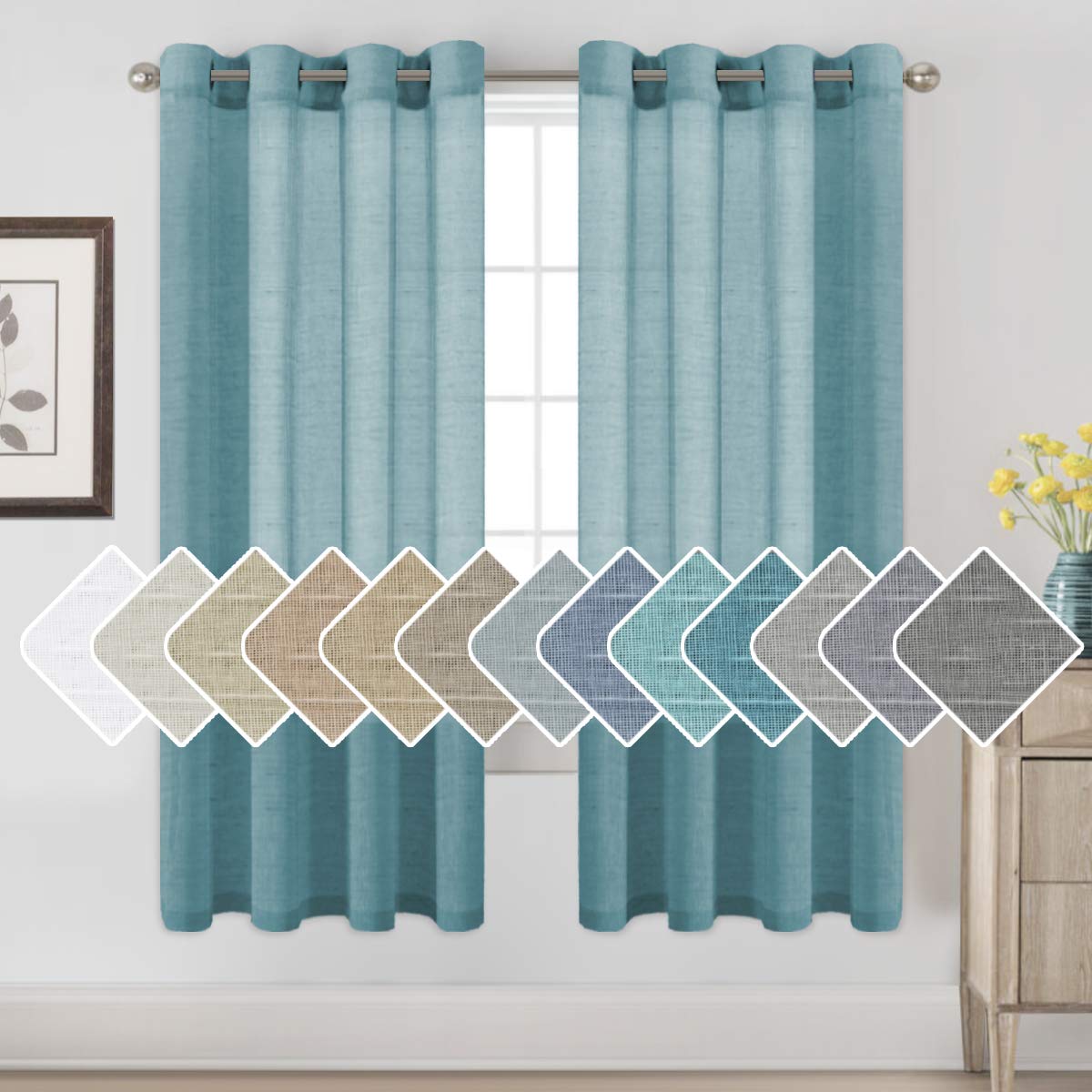 H.VERSAILTEX Linen Curtains Natural Linen Semi-Sheer Curtains 2 Panels Nickel Grommet Privacy Added Premium Soft Rich Material Drapes for Bedroom/Livingroom - 52x108 - Inch - Linen