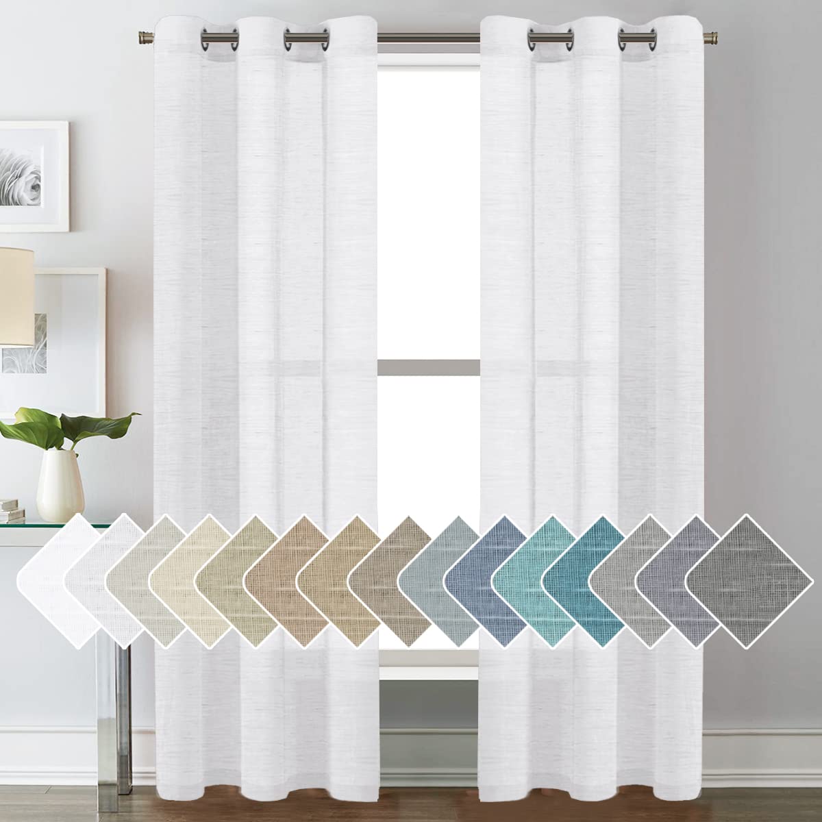 H.VERSAILTEX Linen Curtains Natural Linen Semi-Sheer Curtains 2 Panels Nickel Grommet Privacy Added Premium Soft Rich Material Drapes for Bedroom/Livingroom - 52x108 - Inch - Linen