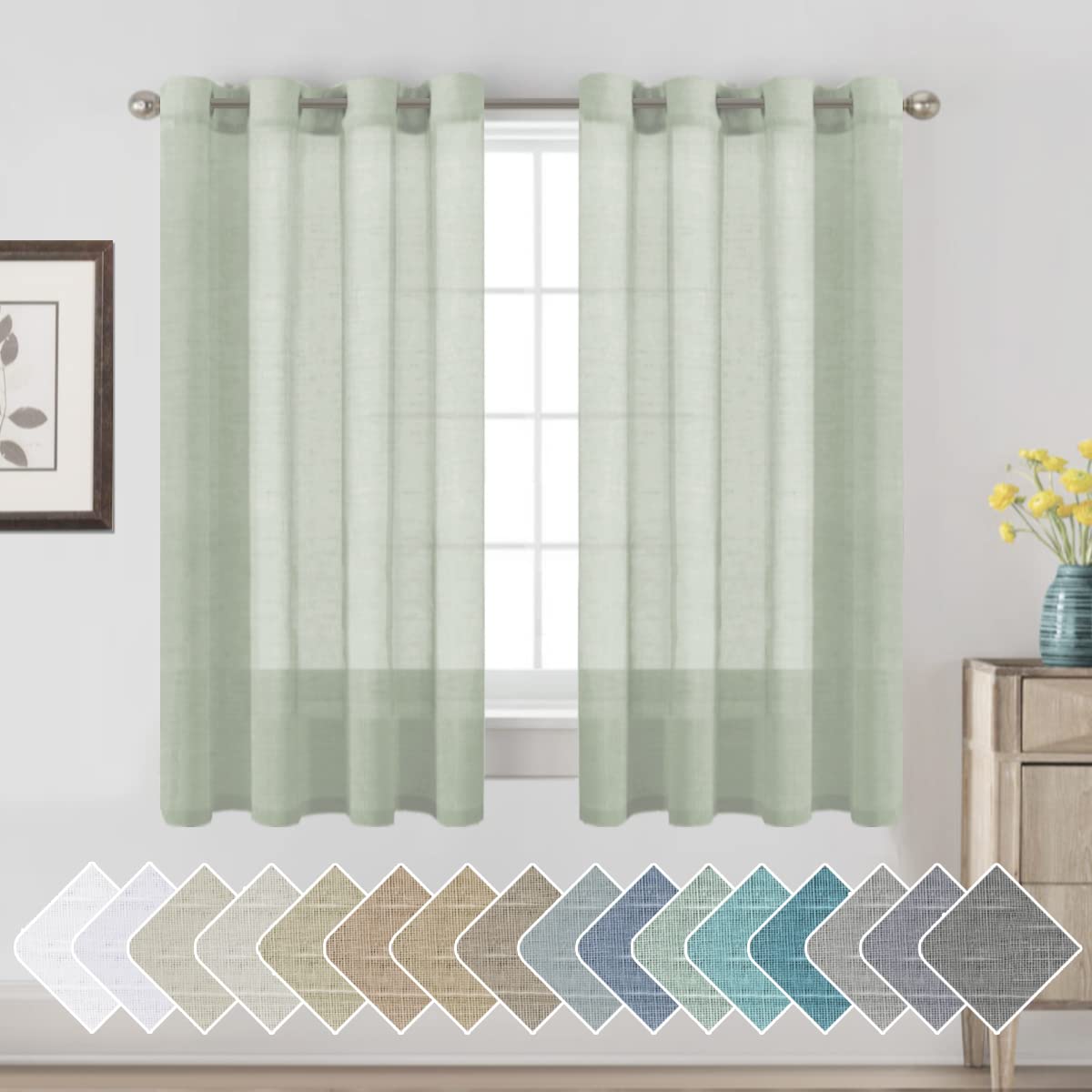 H.VERSAILTEX Linen Curtains Natural Linen Semi-Sheer Curtains 2 Panels Nickel Grommet Privacy Added Premium Soft Rich Material Drapes for Bedroom/Livingroom - 52x108 - Inch - Linen