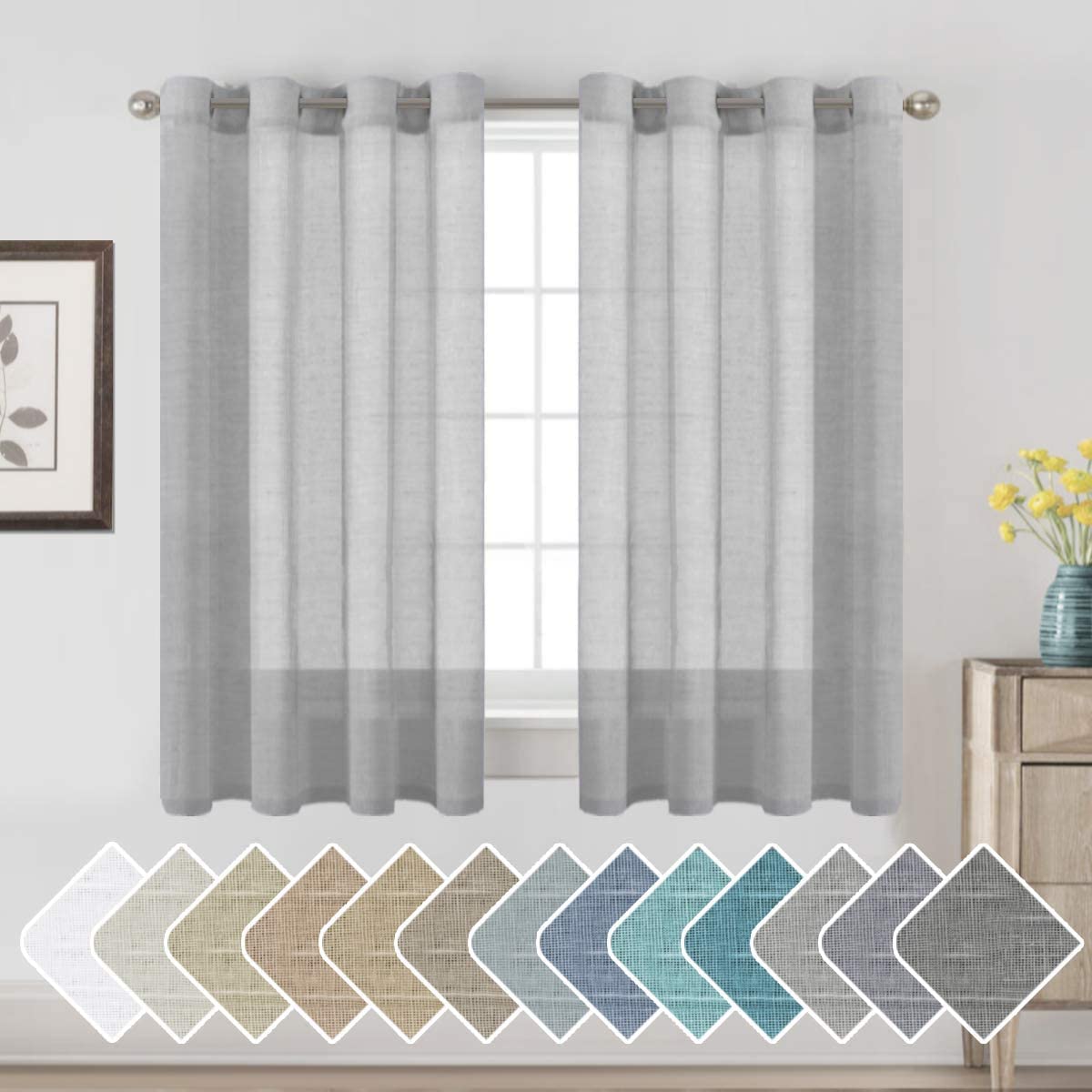 H.VERSAILTEX Linen Curtains Natural Linen Semi-Sheer Curtains 2 Panels Nickel Grommet Privacy Added Premium Soft Rich Material Drapes for Bedroom/Livingroom - 52x108 - Inch - Linen