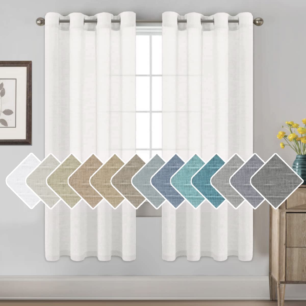 H.VERSAILTEX Linen Curtains Natural Linen Semi-Sheer Curtains 2 Panels Nickel Grommet Privacy Added Premium Soft Rich Material Drapes for Bedroom/Livingroom - 52x108 - Inch - Linen