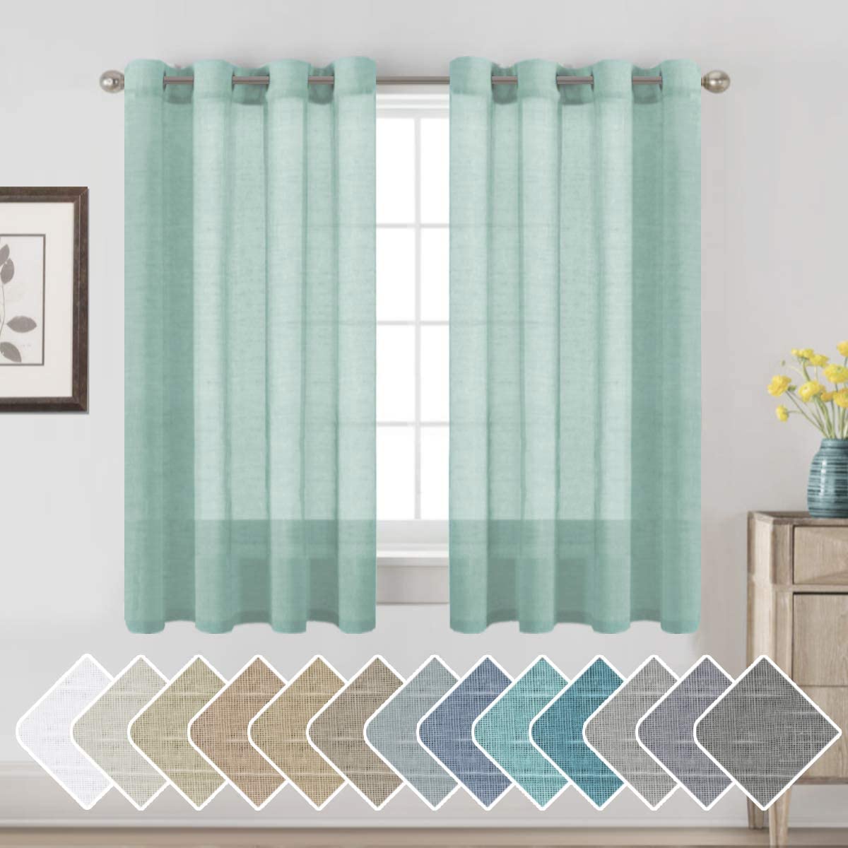 H.VERSAILTEX Linen Curtains Natural Linen Semi-Sheer Curtains 2 Panels Nickel Grommet Privacy Added Premium Soft Rich Material Drapes for Bedroom/Livingroom - 52x108 - Inch - Linen