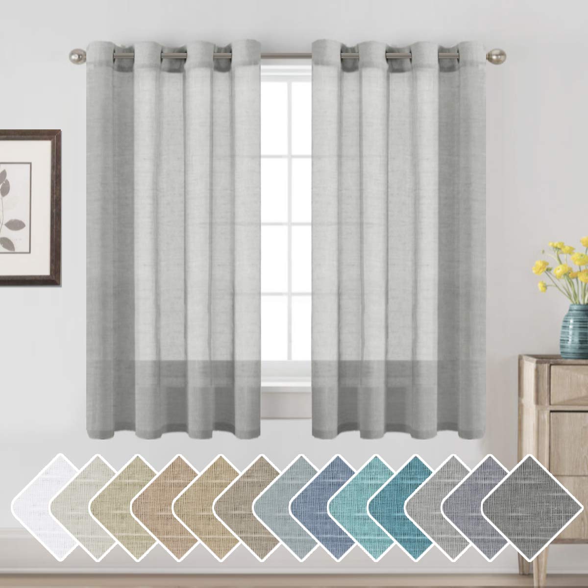 H.VERSAILTEX Linen Curtains Natural Linen Semi-Sheer Curtains 2 Panels Nickel Grommet Privacy Added Premium Soft Rich Material Drapes for Bedroom/Livingroom - 52x108 - Inch - Linen
