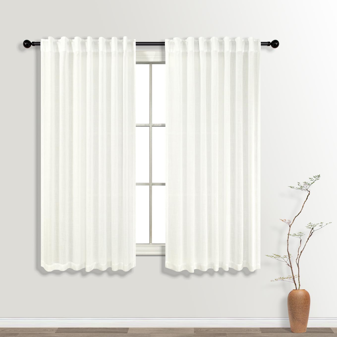 KOUFALL 92 Inch Curtains for Living Room 2 Panels Set,Light Filtering Farmhouse Boho Linen Semi Sheer Curtain Drapes 92 Inches Long for Bedroom,Cream Ivory