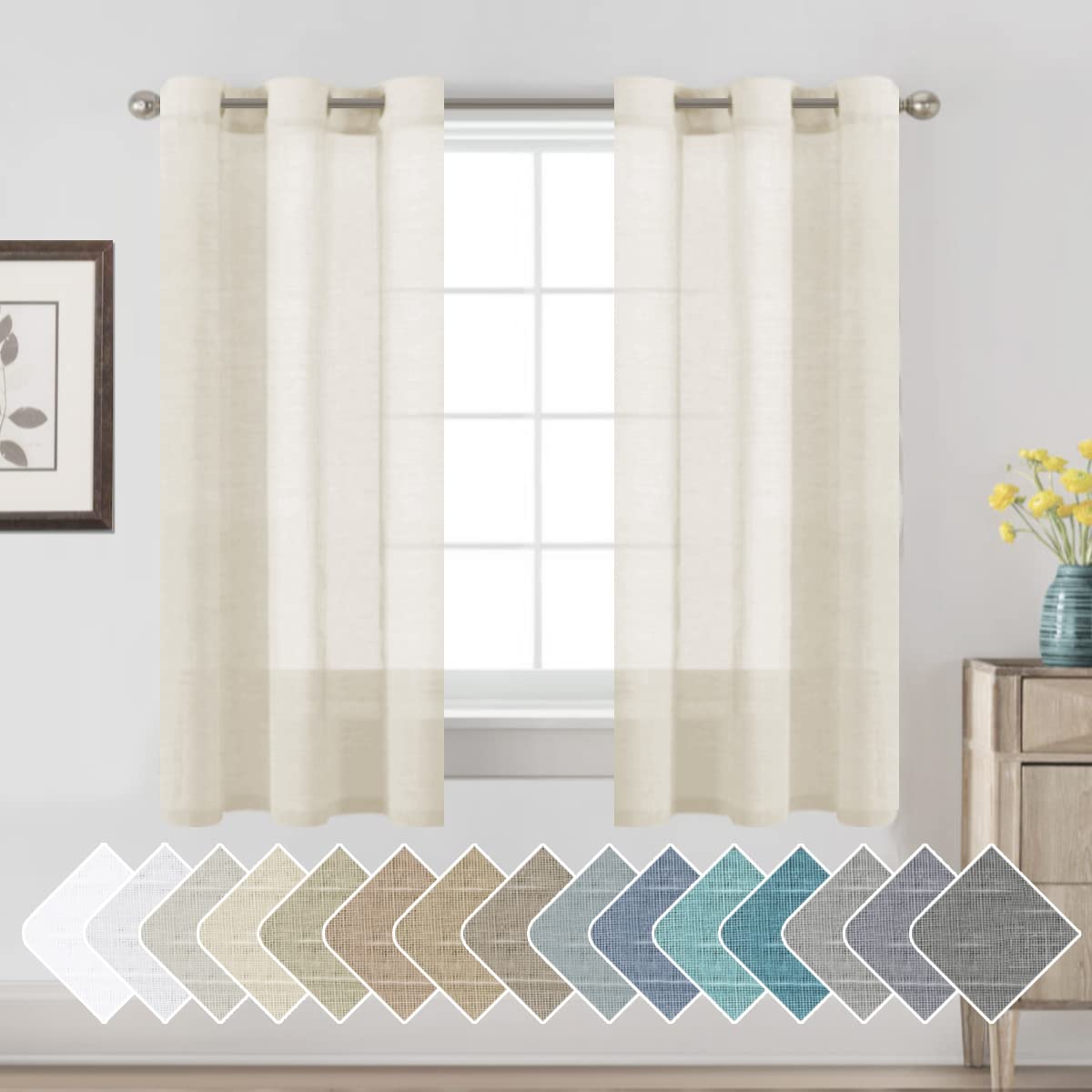 H.VERSAILTEX Linen Curtains Natural Linen Semi-Sheer Curtains 2 Panels Nickel Grommet Privacy Added Premium Soft Rich Material Drapes for Bedroom/Livingroom - 52x108 - Inch - Linen