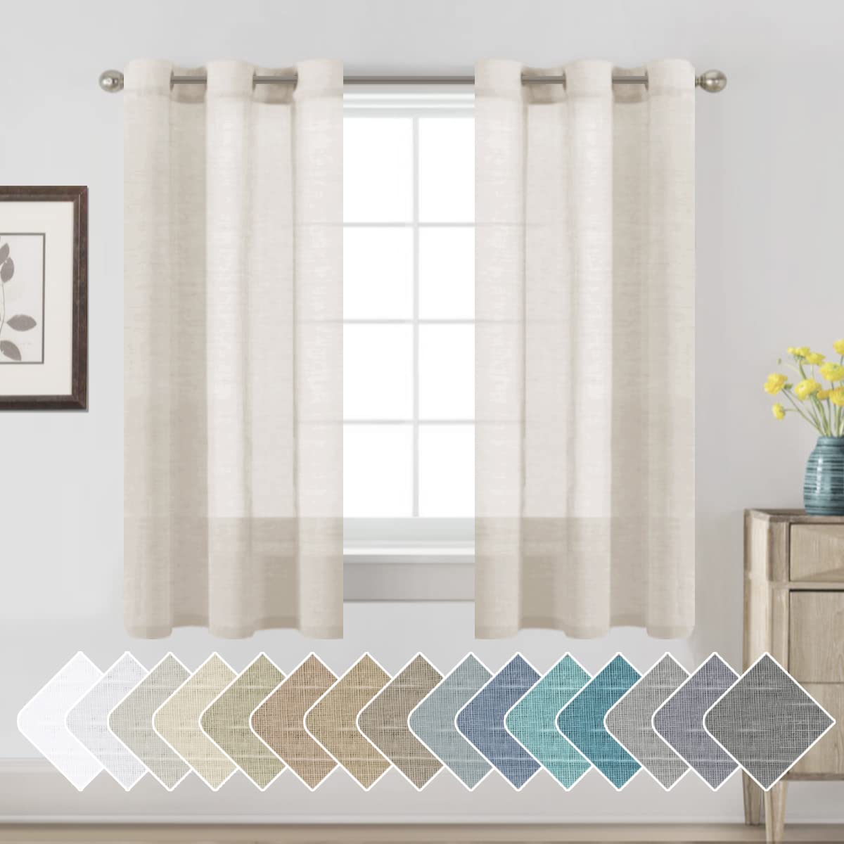 H.VERSAILTEX Linen Curtains Natural Linen Semi-Sheer Curtains 2 Panels Nickel Grommet Privacy Added Premium Soft Rich Material Drapes for Bedroom/Livingroom - 52x108 - Inch - Linen