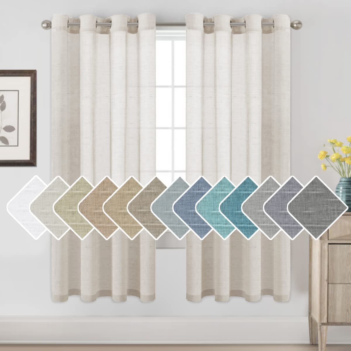 H.VERSAILTEX Linen Curtains Natural Linen Semi-Sheer Curtains 2 Panels Nickel Grommet Privacy Added Premium Soft Rich Material Drapes for Bedroom/Livingroom - 52x108 - Inch - Linen