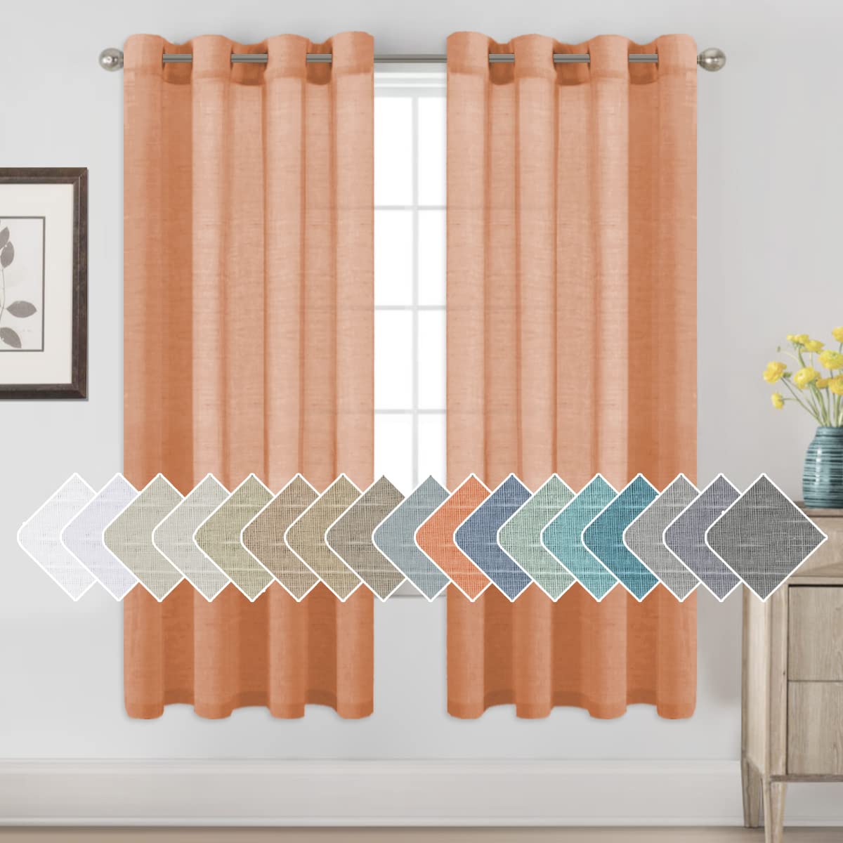 H.VERSAILTEX Linen Curtains Natural Linen Semi-Sheer Curtains 2 Panels Nickel Grommet Privacy Added Premium Soft Rich Material Drapes for Bedroom/Livingroom - 52x108 - Inch - Linen