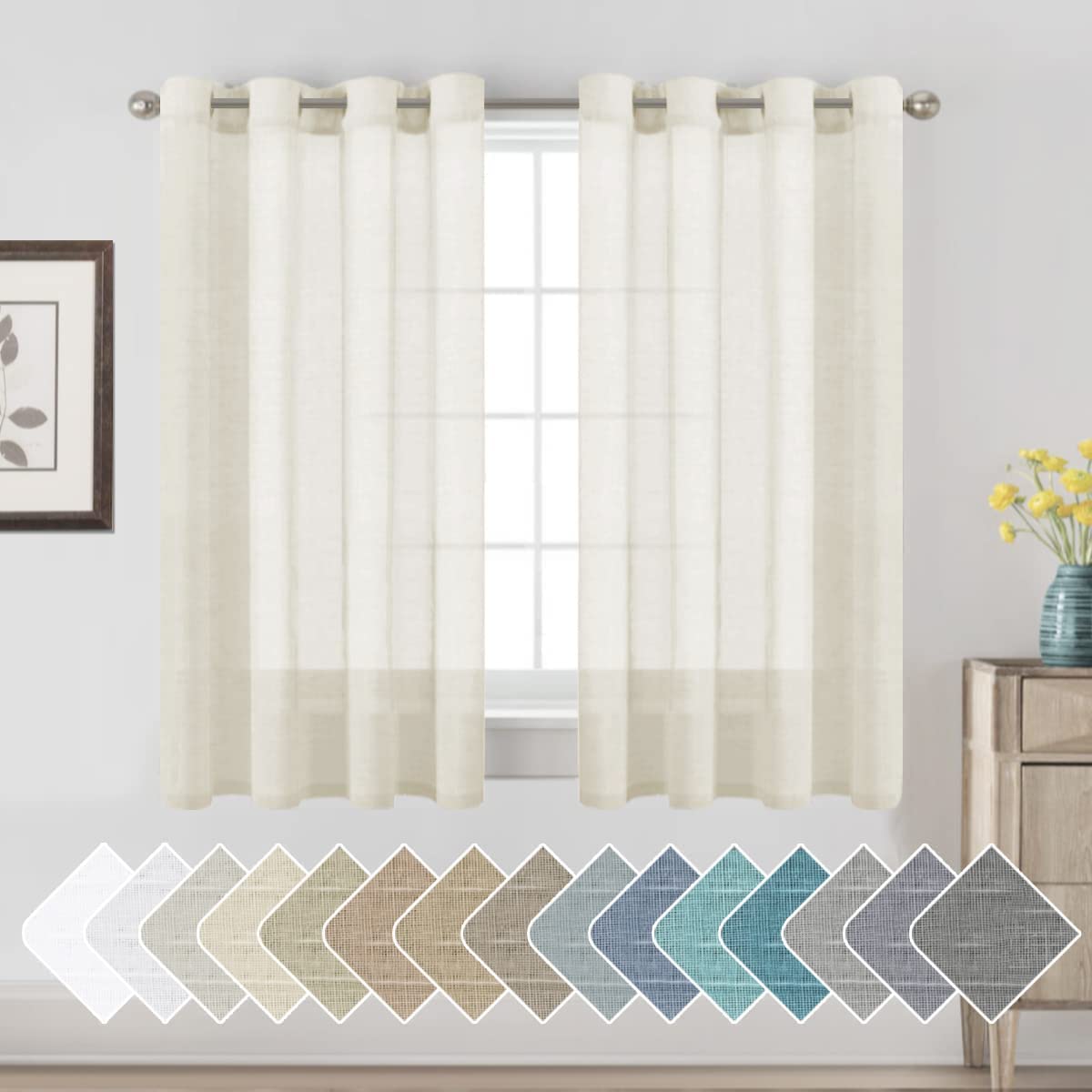 H.VERSAILTEX Linen Curtains Natural Linen Semi-Sheer Curtains 2 Panels Nickel Grommet Privacy Added Premium Soft Rich Material Drapes for Bedroom/Livingroom - 52x108 - Inch - Linen