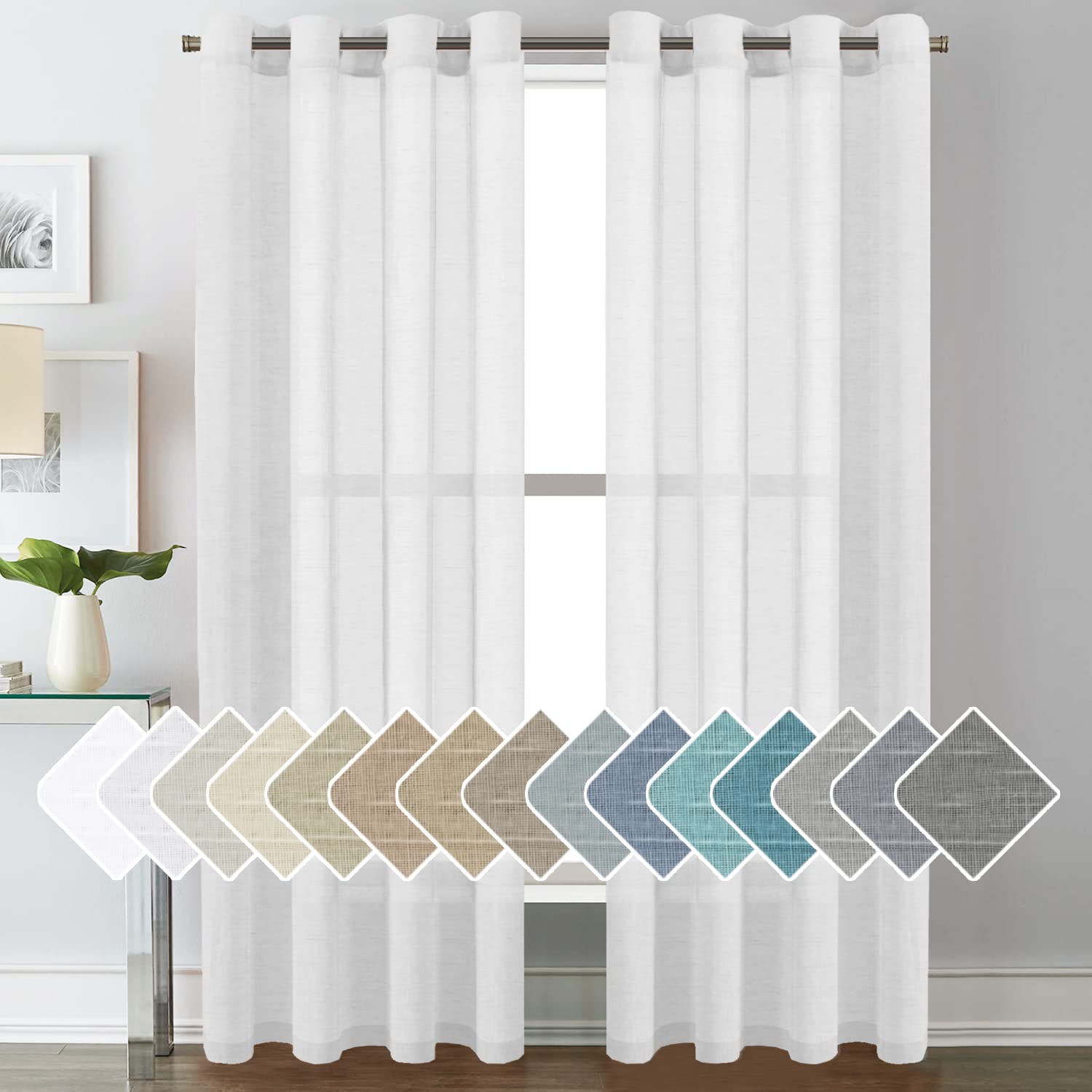 H.VERSAILTEX Linen Curtains Natural Linen Semi-Sheer Curtains 2 Panels Nickel Grommet Privacy Added Premium Soft Rich Material Drapes for Bedroom/Livingroom - 52x108 - Inch - Linen